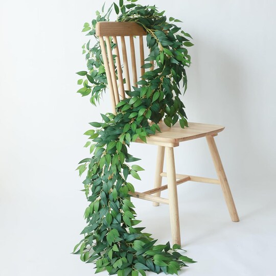 6.5 ft Artificial Italian Ruscus Vine Garland – Faux Greenery with Silk Leaves for Table Centerpieces, Home, Room, Wall & Wedding Arch Décor